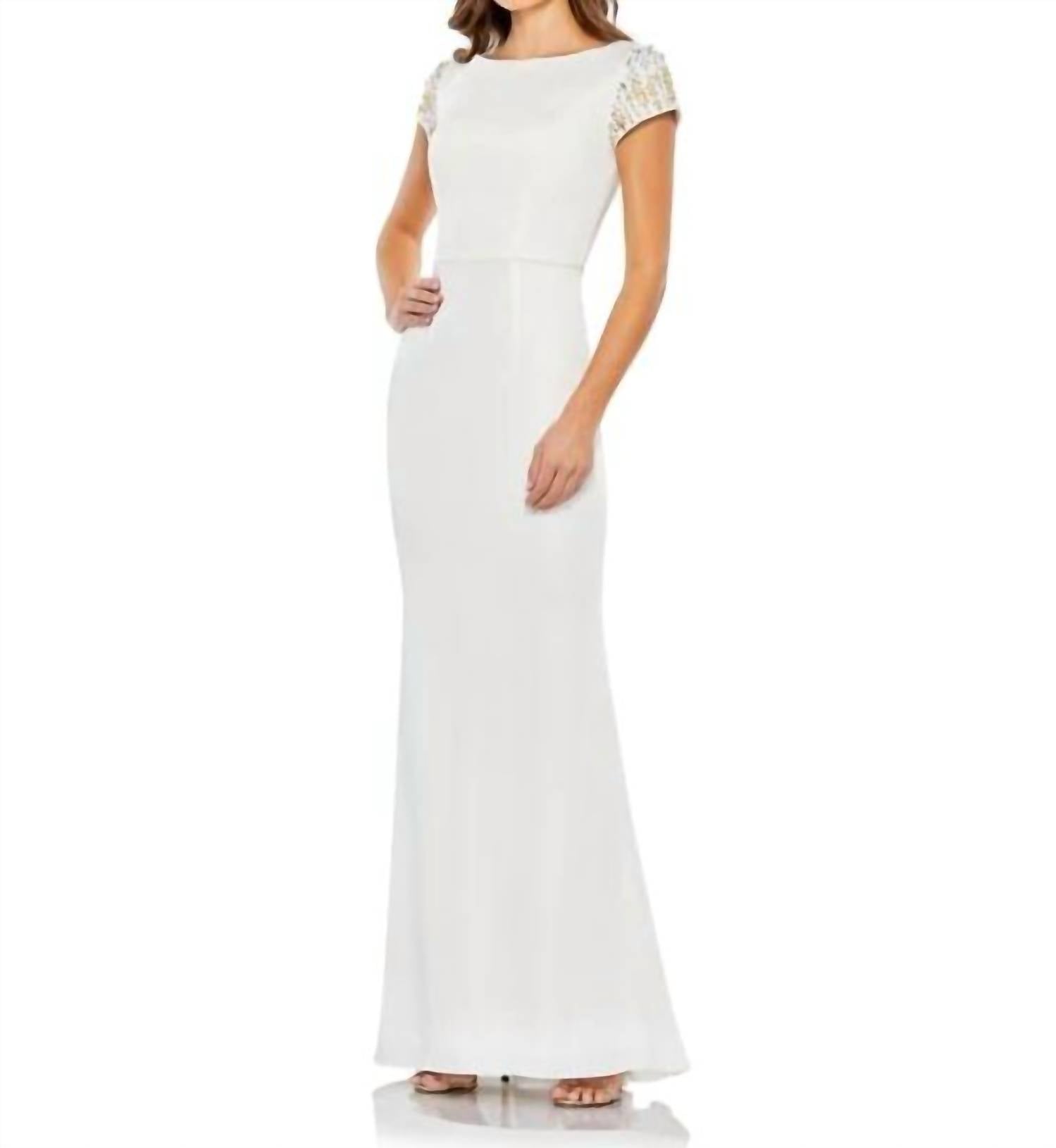 Ieena For Mac Duggal - Beaded Cap Sleeve Column Dress - clothing - dresses - maxi