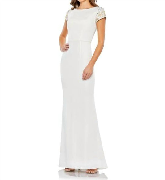 Ieena For Mac Duggal - Beaded Cap Sleeve Column Dress - clothing - dresses - maxi