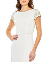 Ieena For Mac Duggal - Beaded Cap Sleeve Column Dress - clothing - dresses - maxi