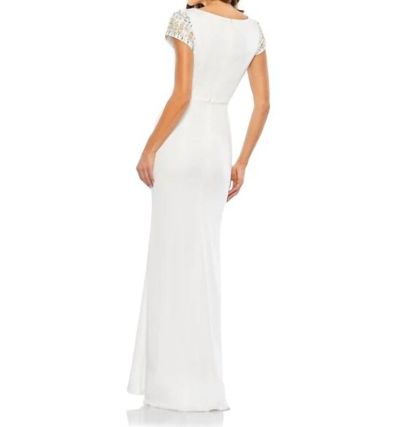Ieena For Mac Duggal - Beaded Cap Sleeve Column Dress - clothing - dresses - maxi