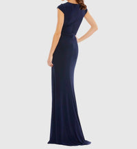 Ieena For Mac Duggal - Elegant Evening Jersey V Neck Gown - blue - clothing - dresses