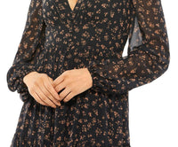 Ieena For Mac Duggal - Floral Ruffles Tiered Long Sleeve Maxi Dress - black - clothing - dresses