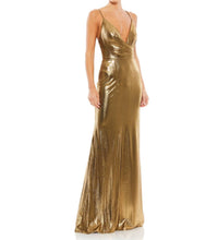 Ieena For Mac Duggal - Metallic Faux Wrap Spaghetti Strap Gown - brown - clothing - dresses