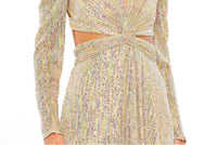Ieena For Mac Duggal - Metallic Puff Sleeve Front Twist Cut - out Gown - clothing - dresses - gold