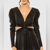 Ieena For Mac Duggal - Princess Sleeve Cut Out Metallic Gown - black - clothing - dresses