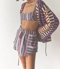 Ilio Nema - Abas Striped Mini Skirt - clothing - cotton - grey