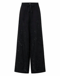 Ilio Nema - Clio Wide Leg Pants - black - clothing - linen - blend