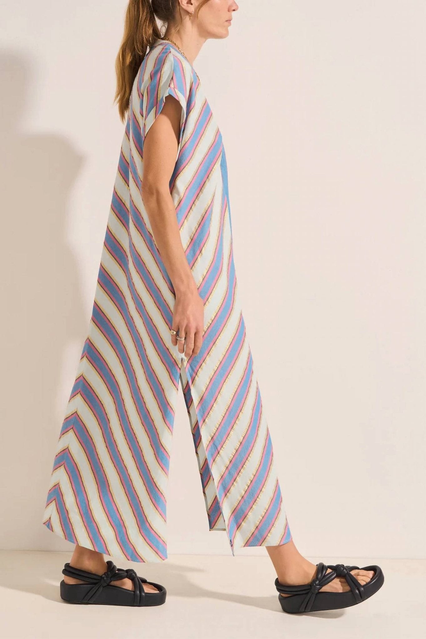 Ilio Nema - Cythera Stripe Caftan Dress - blue - clothing - cotton