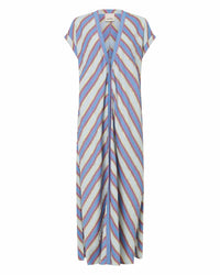 Ilio Nema - Cythera Stripe Caftan Dress - blue - clothing - cotton