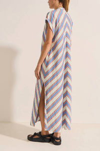 Ilio Nema - Cythera Stripe Caftan Dress - blue - clothing - cotton