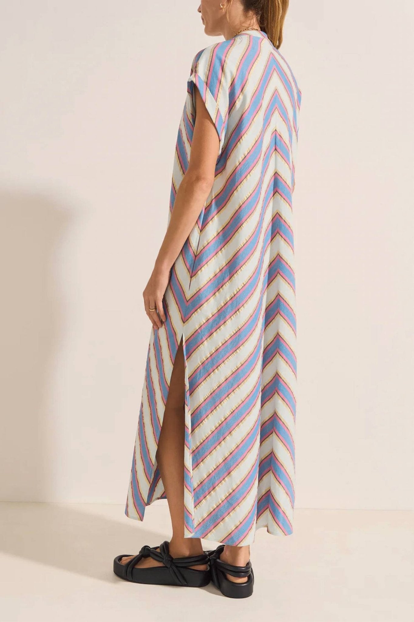 Ilio Nema - Cythera Stripe Caftan Dress - blue - clothing - cotton
