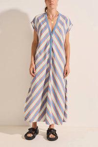 Ilio Nema - Cythera Stripe Caftan Dress - blue - clothing - cotton