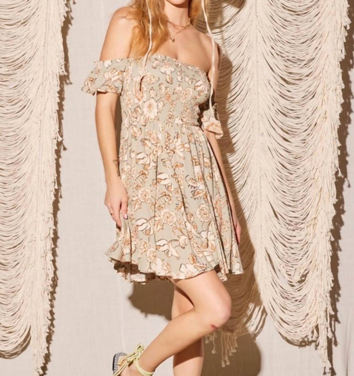 Illa Illa - Off the shoulder Printed Smocked Dress - clothing - collection:vacationdresses(Auto) - dresses