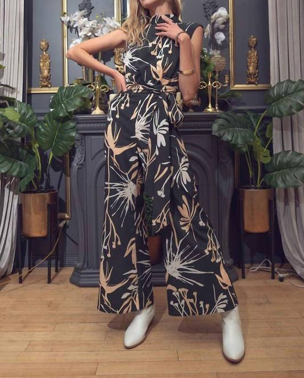 Illa Illa - Printed Satin Open Back Jumpsuit