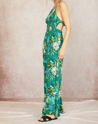 Illa Illa - Strappy Back Floral Printed Wide Leg Tube Jumpsuit - clothing - floral - green