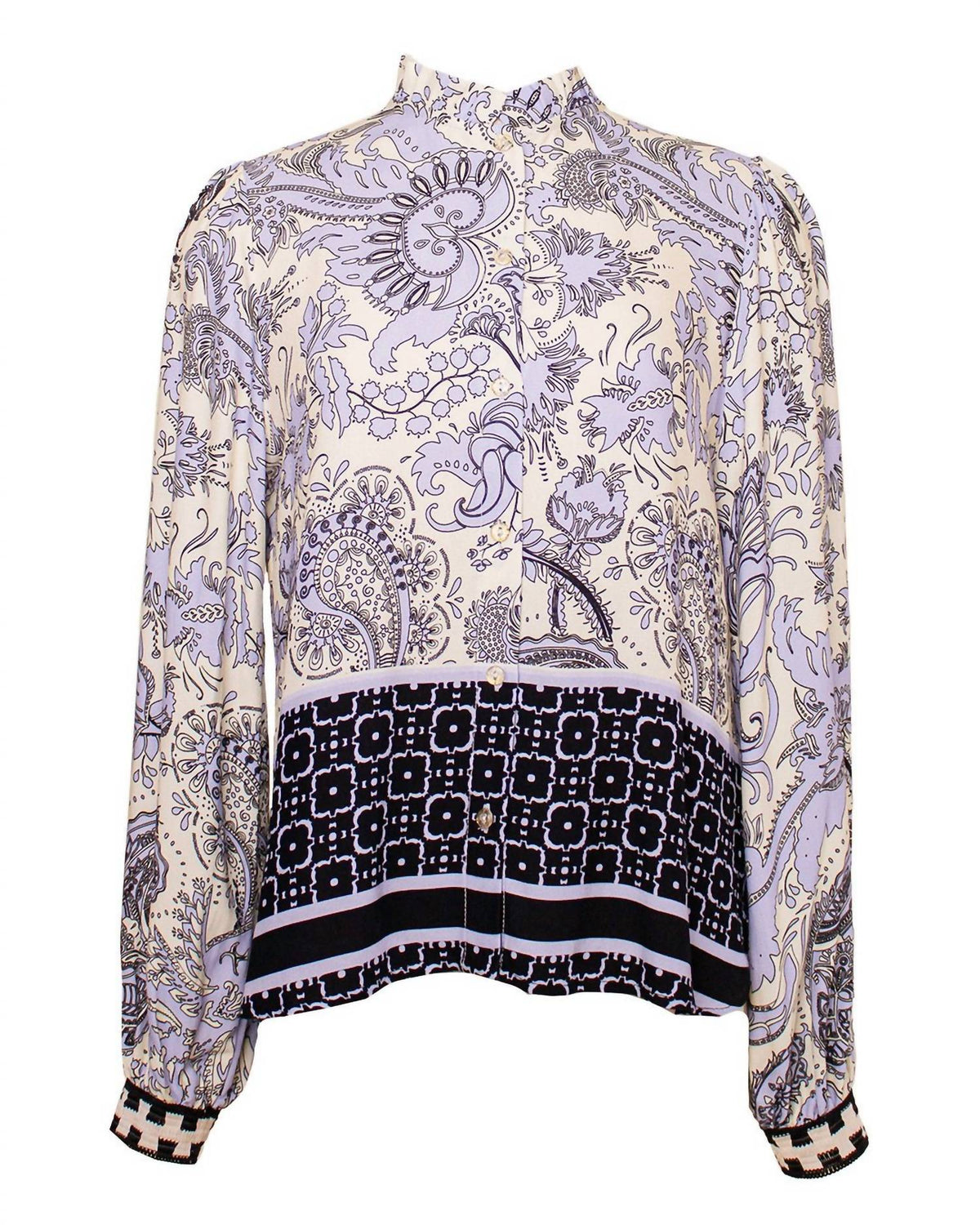 Imprevu - Women's Floral Border Print Button Down Blouse