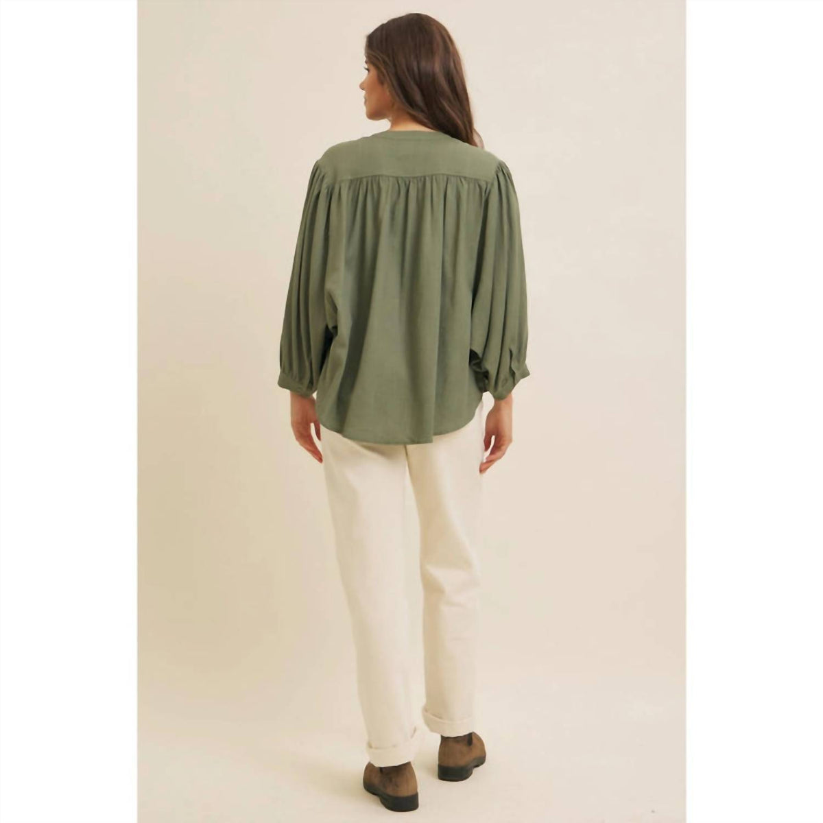In February - Francine Linen Blend Button Down Blouse