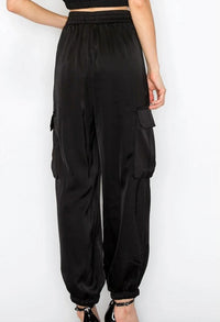 Ina - Sidney Satin Elastic Waist Cargo Pants