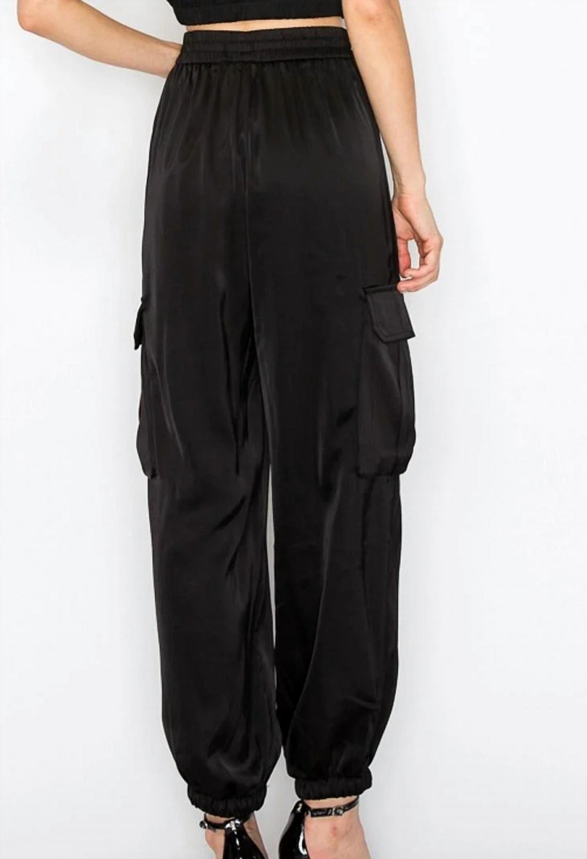 Ina - Sidney Satin Elastic Waist Cargo Pants