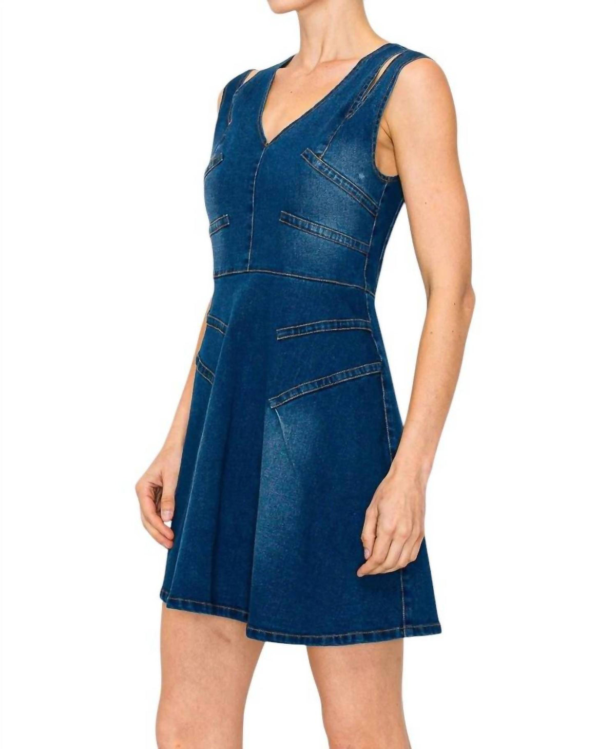 Ina - Tabitha Cut Out Slit Straps Denim Mini Dress
