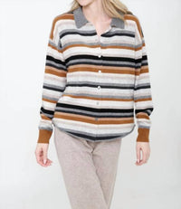 Incashmere - Long Sleeve Striped Cardigan