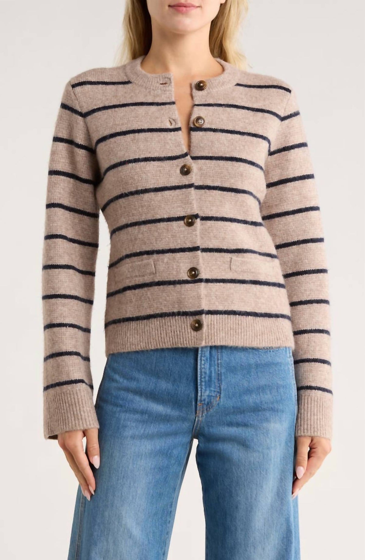 Incashmere - Women's Long Sleeve Striped Cardigan