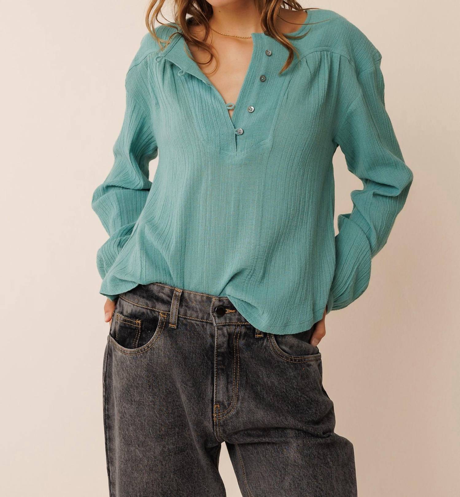 Indi & Cold - Combined Long Sleeve Blouse - blouses - clothing - cotton