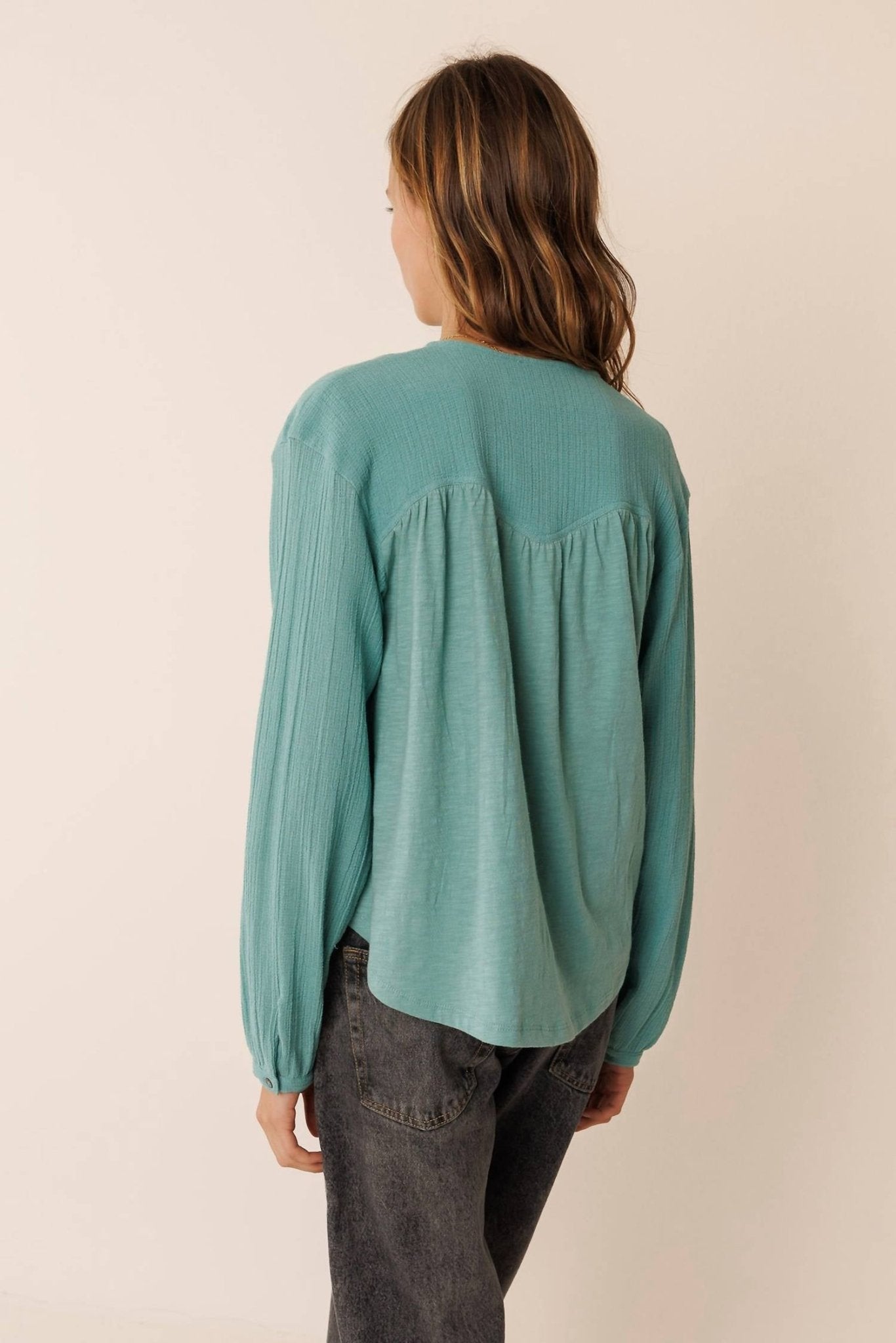 Indi & Cold - Combined Long Sleeve Blouse - blouses - clothing - cotton