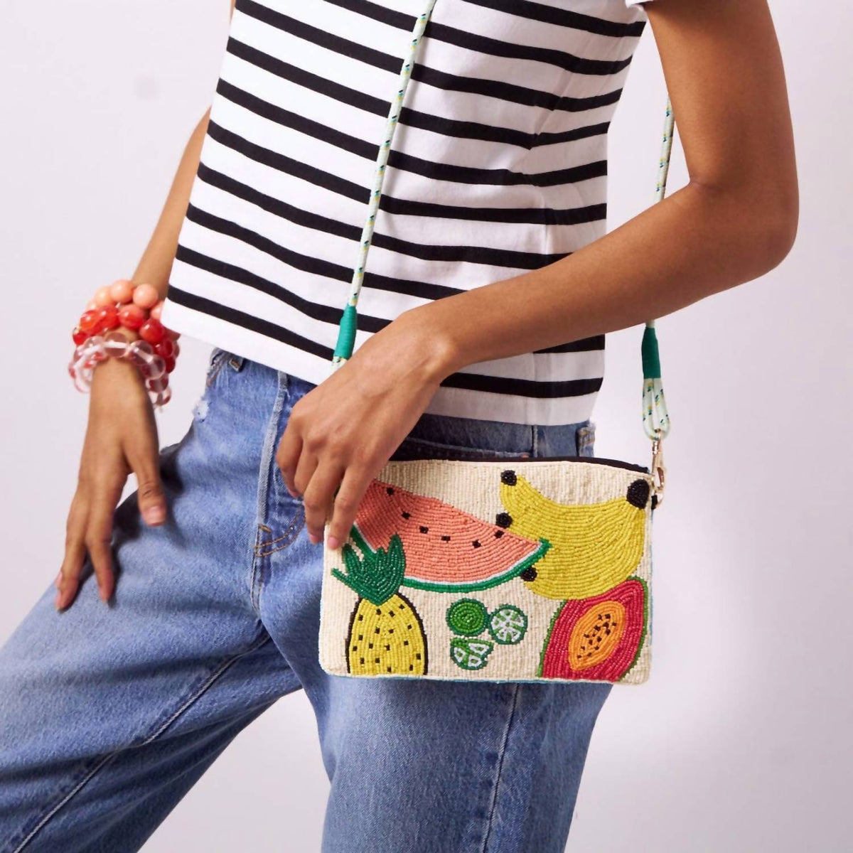 Ink+Alloy - Leila Seed Bead Clutch With Strap