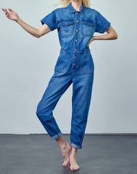 Insane Gene - Collared Button-Front Denim Jumpsuit
