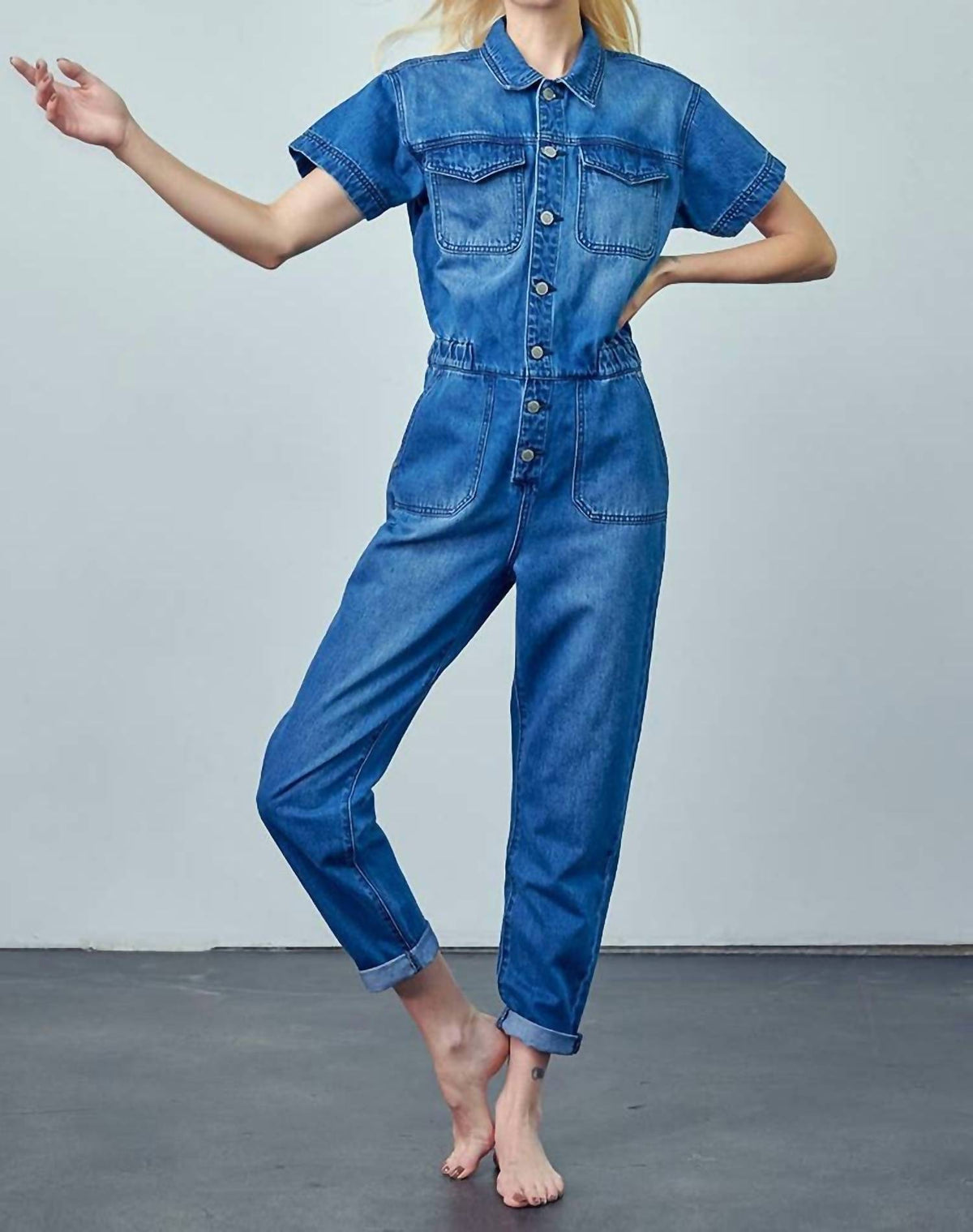 Insane Gene - Collared Button-Front Denim Jumpsuit