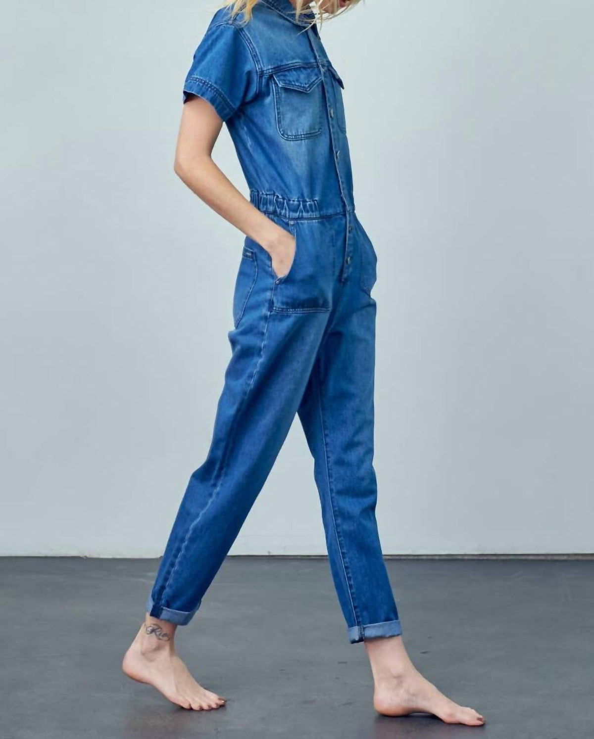 Insane Gene - Collared Button-Front Denim Jumpsuit