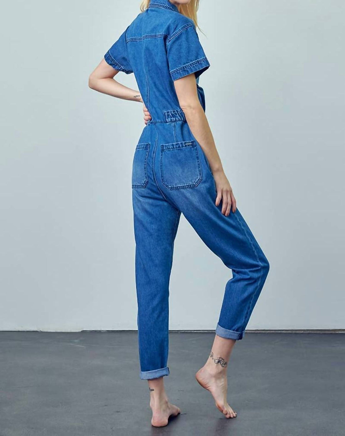 Insane Gene - Collared Button-Front Denim Jumpsuit