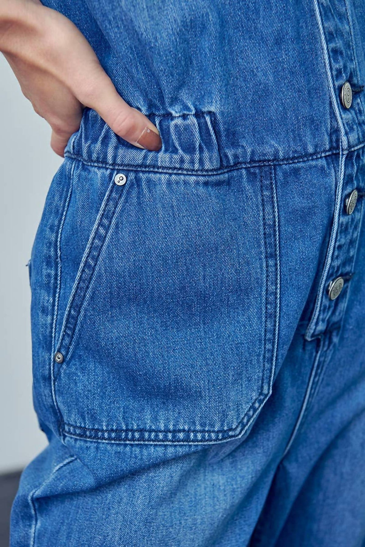 Insane Gene - Collared Button-Front Denim Jumpsuit