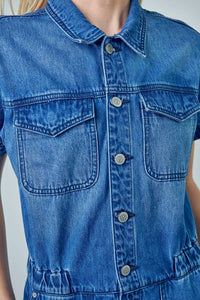 Insane Gene - Collared Button-Front Denim Jumpsuit