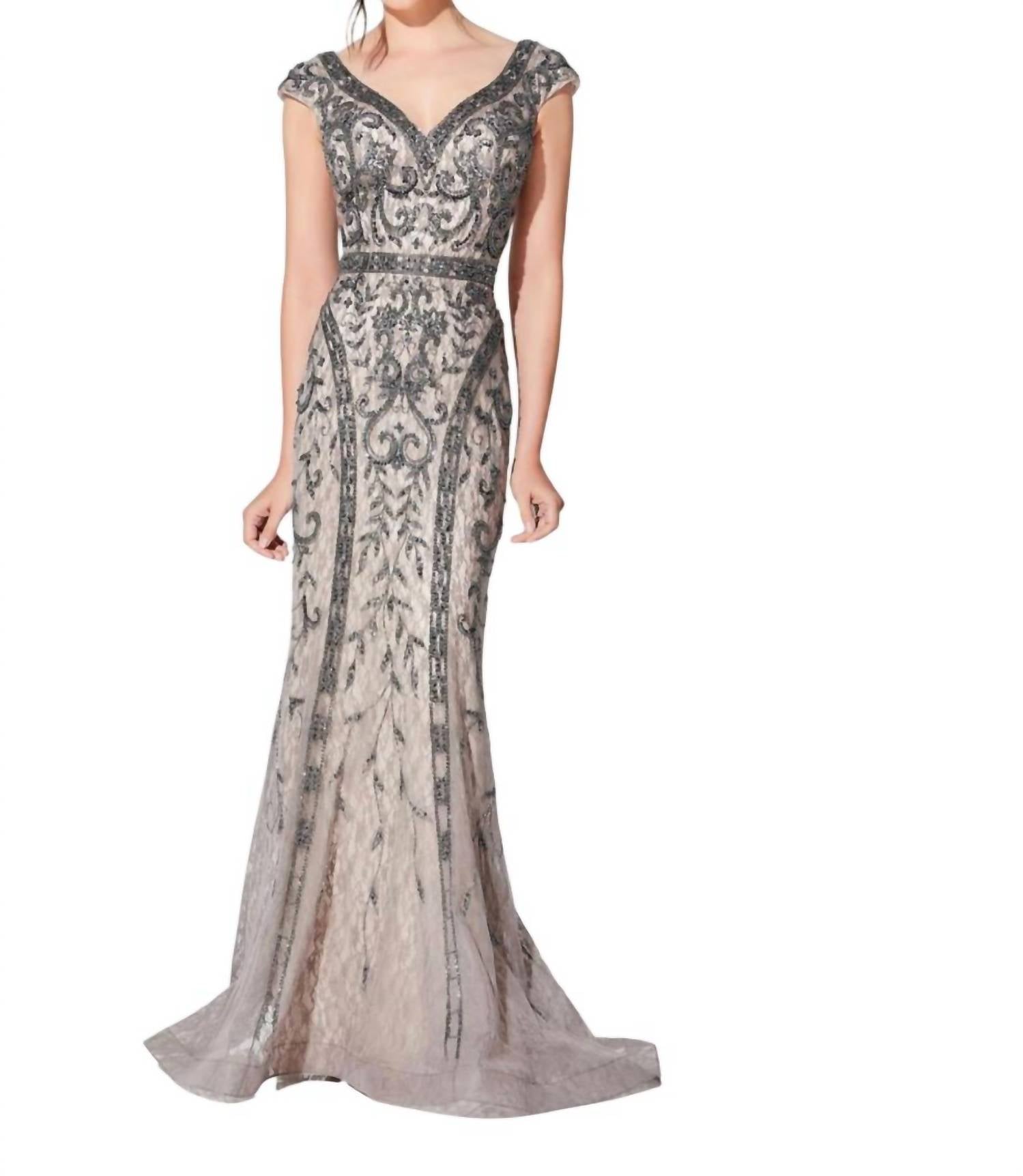 Ivonne D - Embroidered Mermaid Gown - beige - clothing - dresses