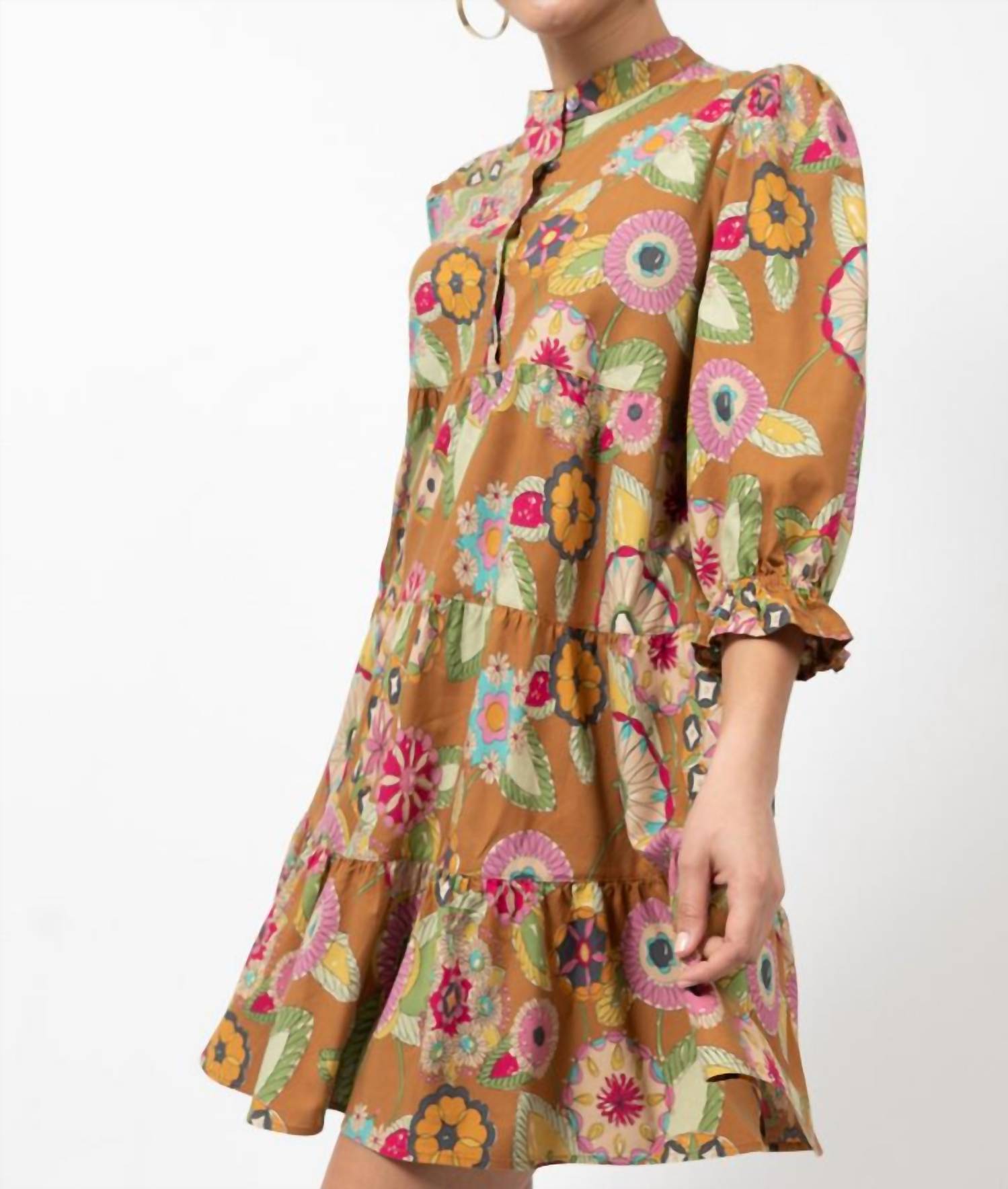 Ivy Jane - Autumn Tiered Mini Dress - brown - clothing - dresses