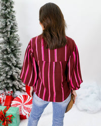Ivy Jane - Balloon Sleeve Stripe Top - blouses - clothing - red