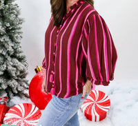 Ivy Jane - Balloon Sleeve Stripe Top - blouses - clothing - red