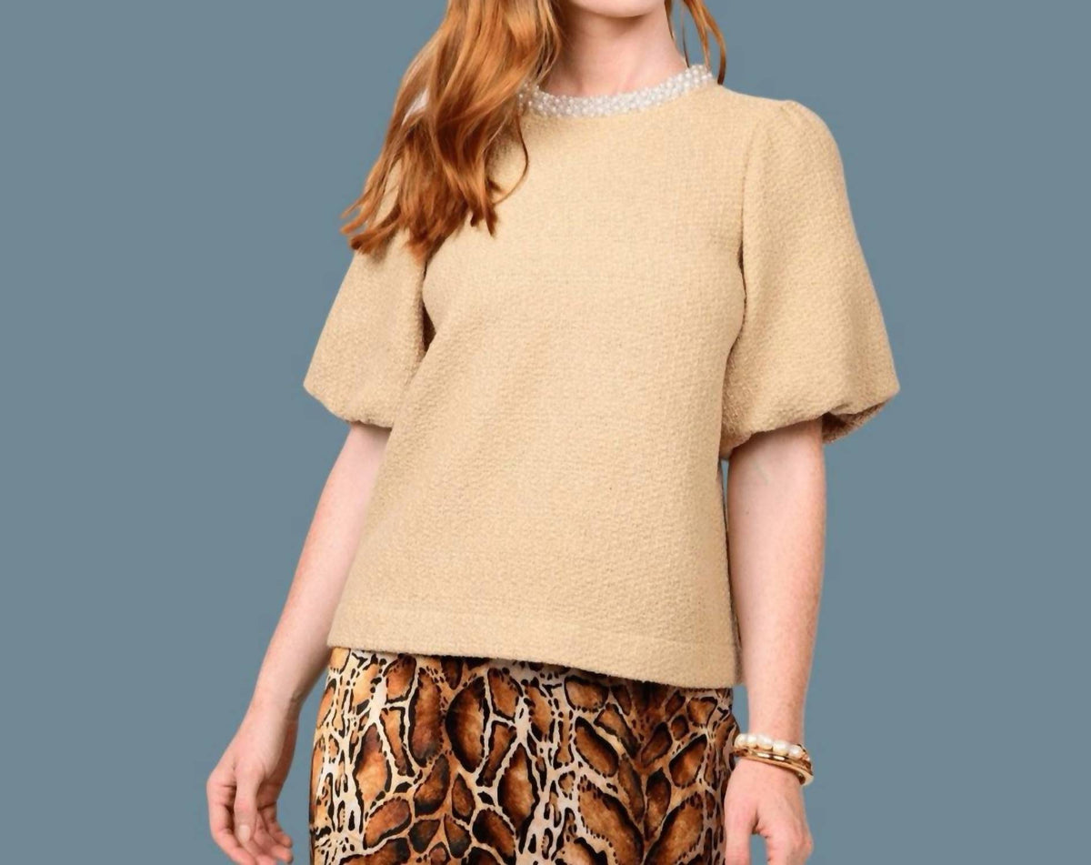 Ivy Jane - Beaded Neck Puff Sleeve Top