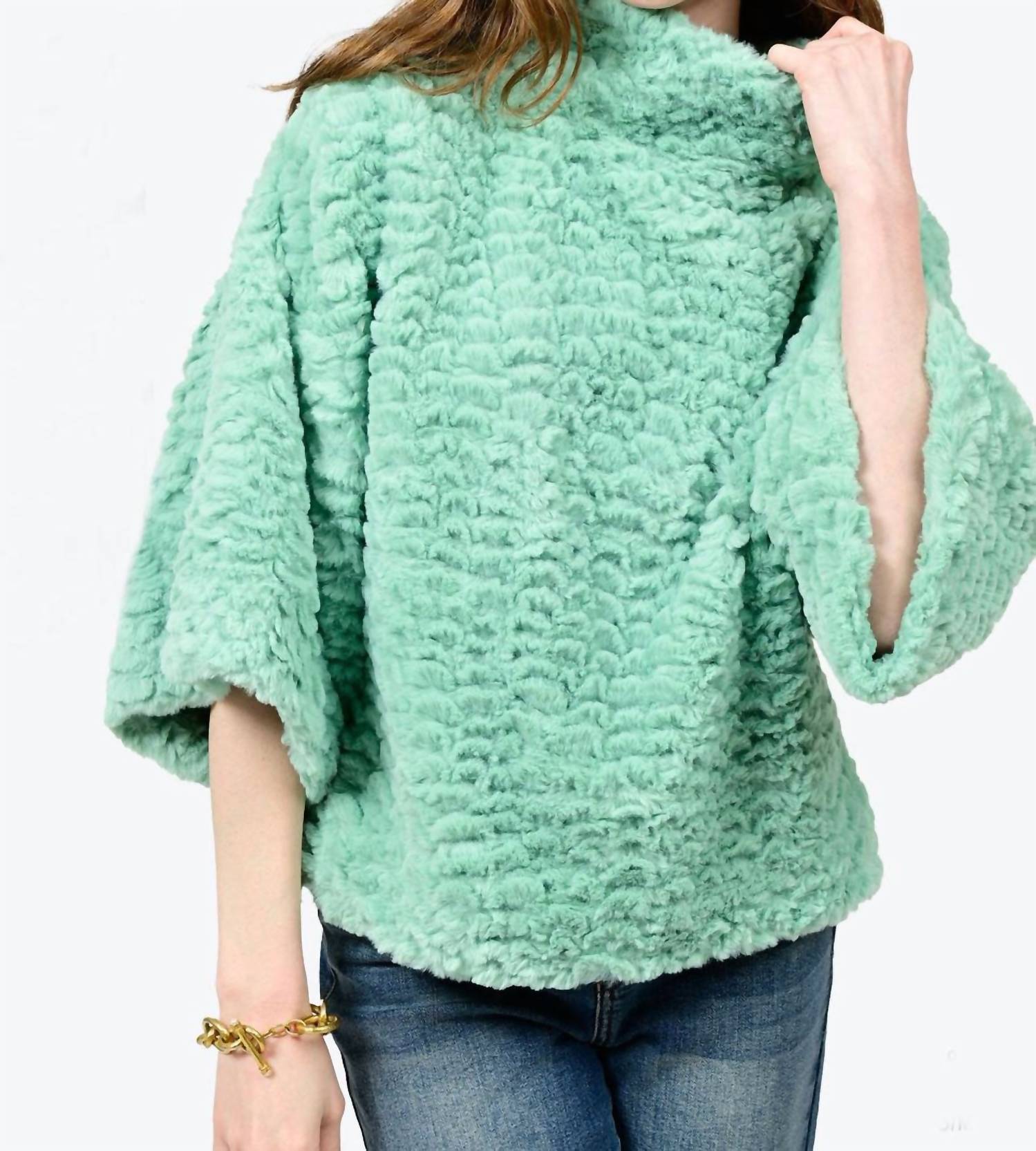 Ivy Jane - Feather Fur Popover - blouses - clothing - green