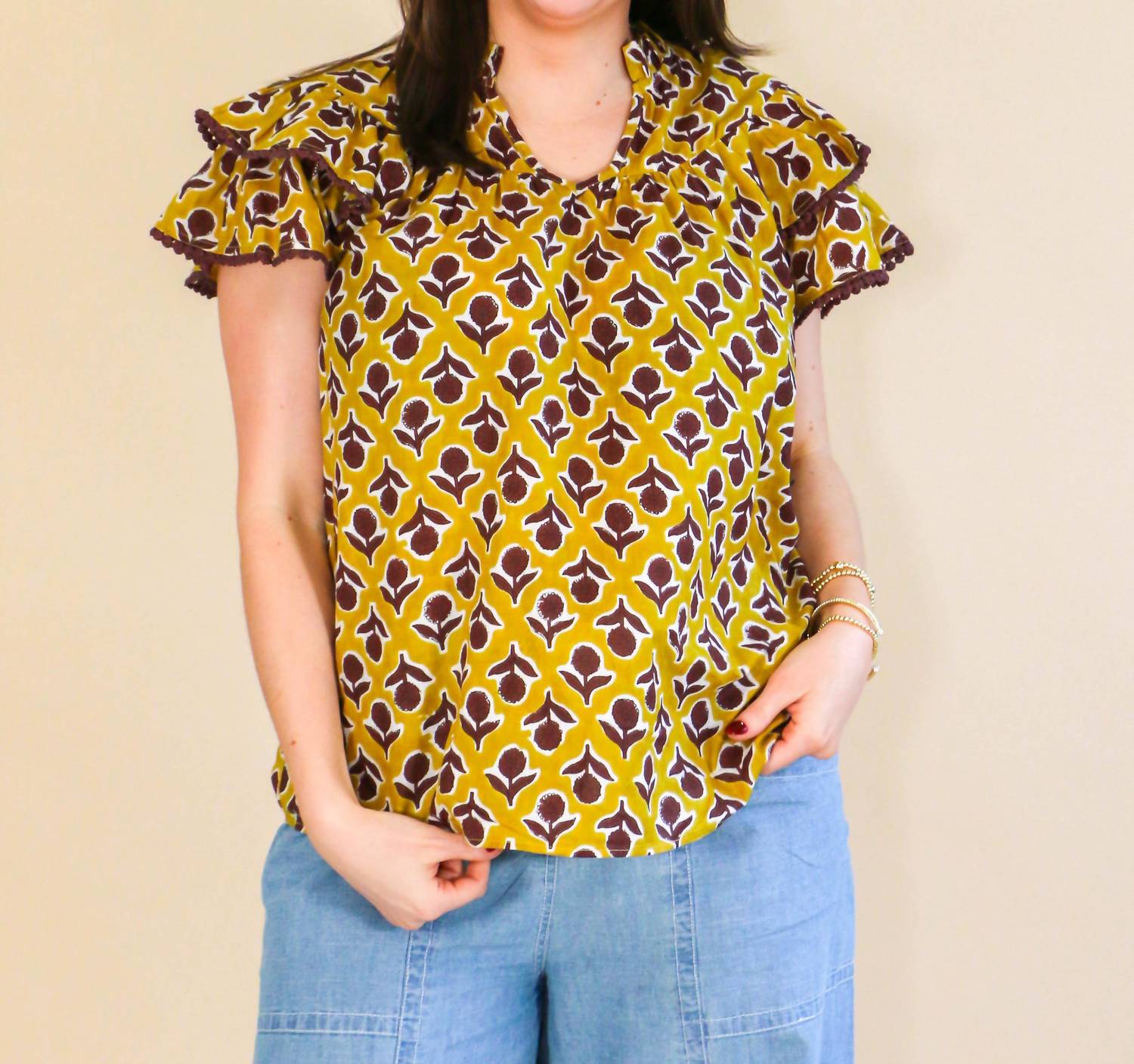 Ivy Jane - Flutter Block Top - blouses - clothing - patterned