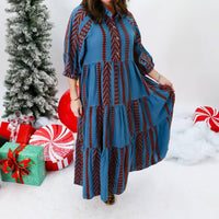 Ivy Jane - Pattern & Tiered Dress - blue - clothing - dresses