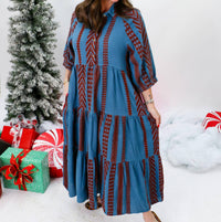 Ivy Jane - Pattern & Tiered Dress - blue - clothing - dresses