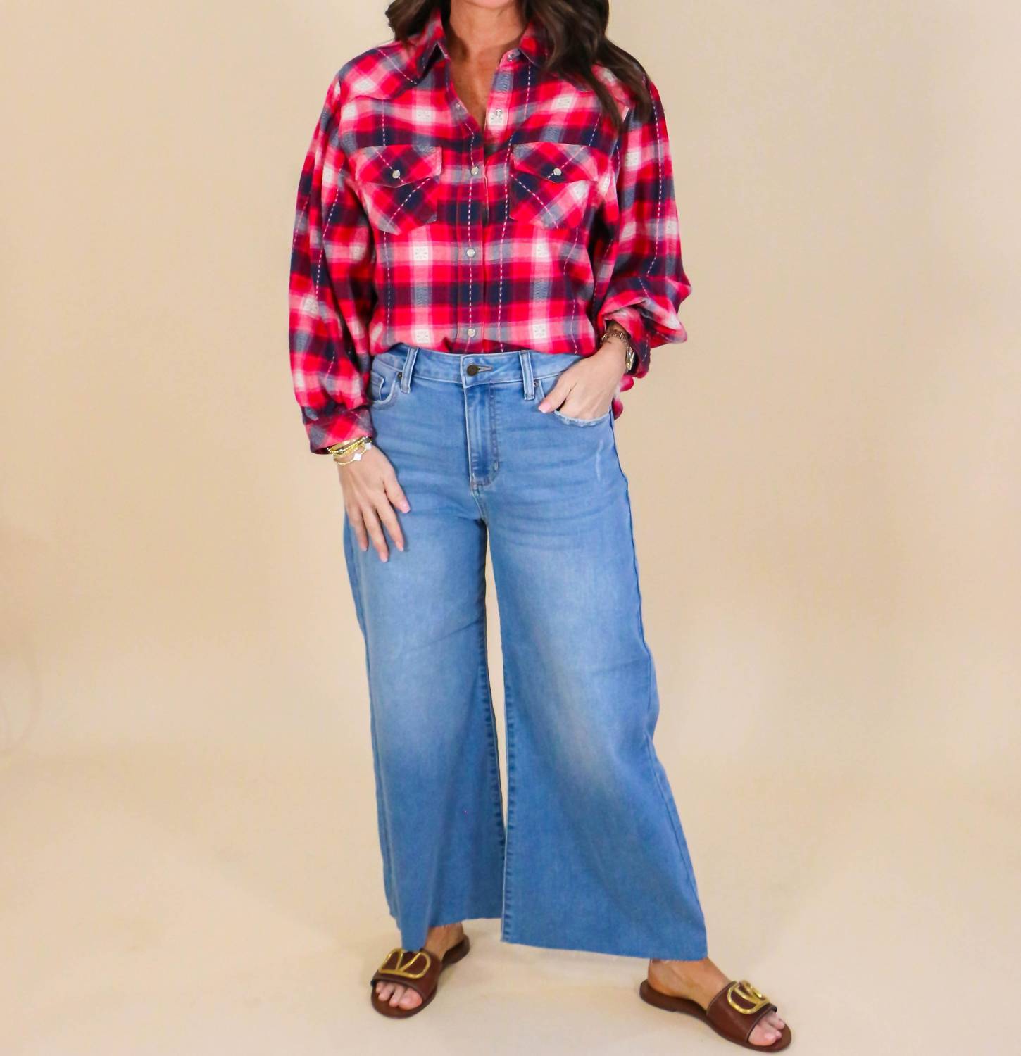 Ivy Jane - Plaid Print Flannel Top - button - down - shirts - clothing - plaid - check