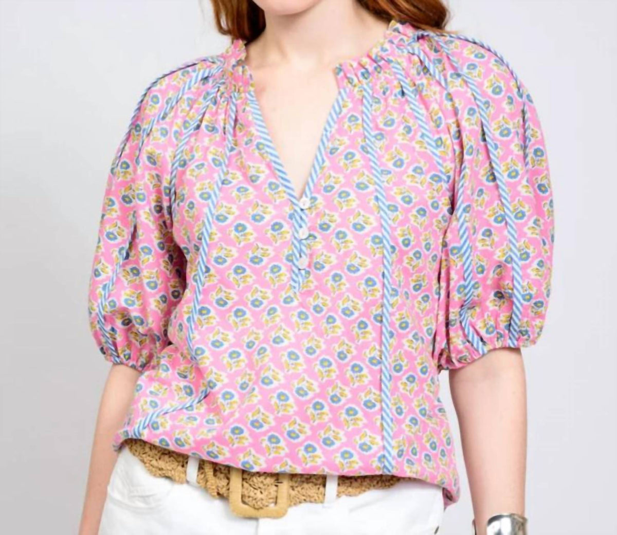 Ivy Jane - Stripe Trim Floral Top