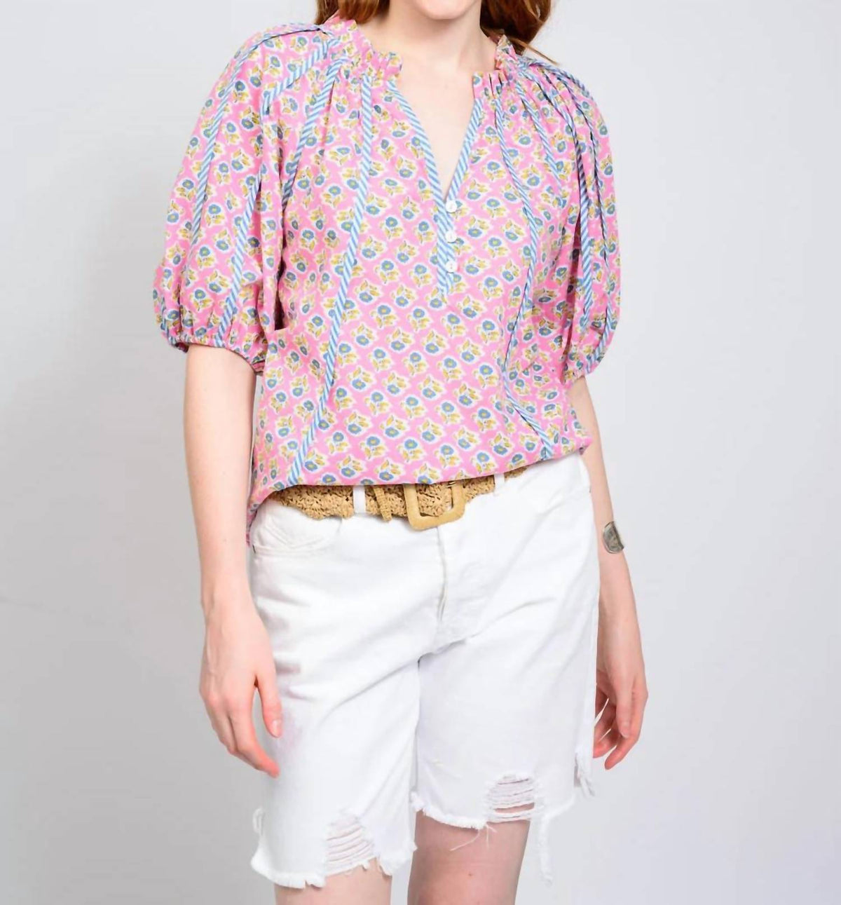Ivy Jane - Stripe Trim Floral Top