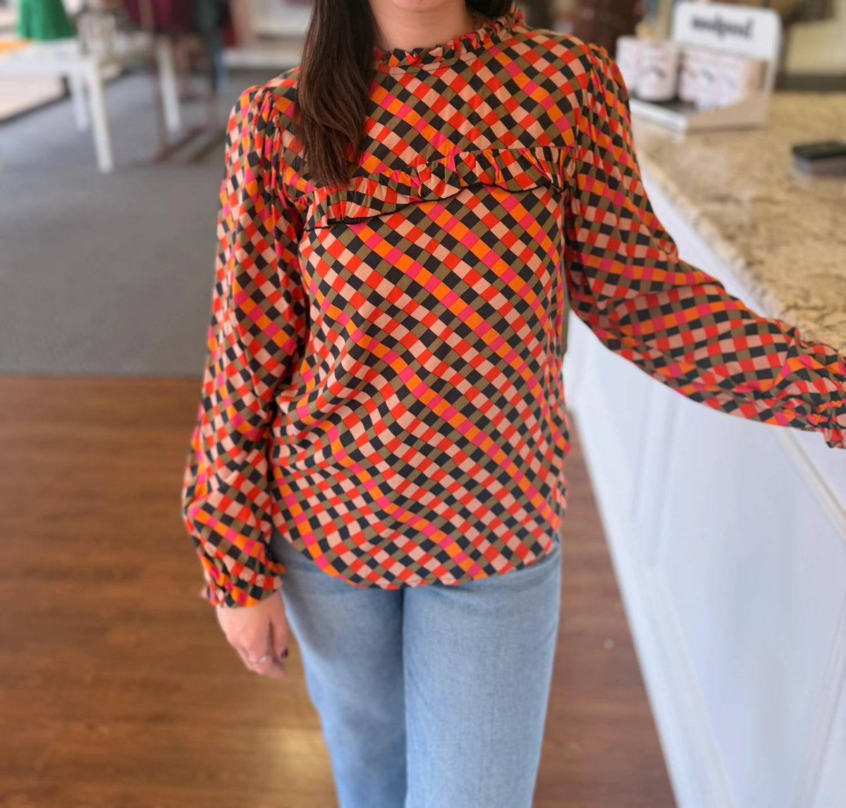 Ivy Jane - Tessa Checkered Ruffle Top