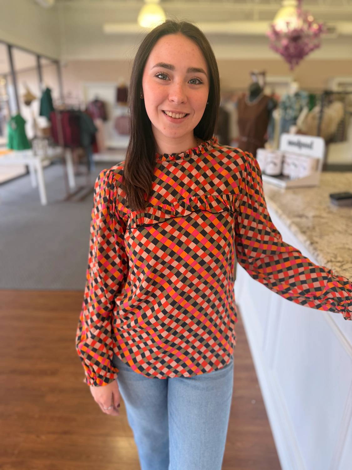 Ivy Jane - Tessa Checkered Ruffle Top