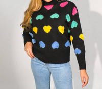 J.Nna - Multi Color Heart Mock Neck Sweater